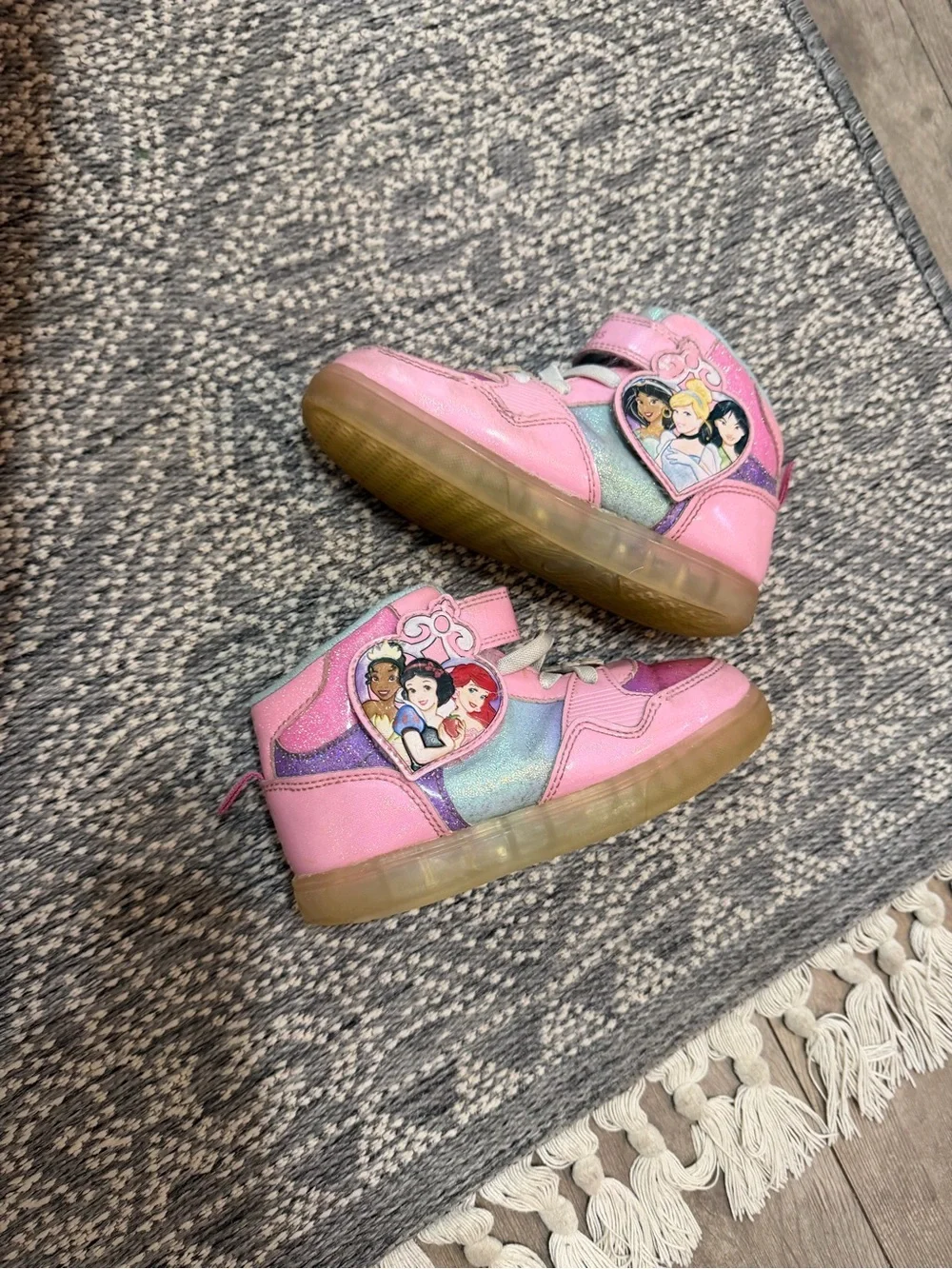 Y2K Disney Princess Light Up High-Top Sneakers Sz 11 Multi Princess Lights Work